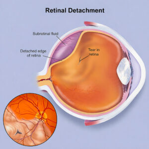 retinal detachment treatments diagram showing tear and detached retina at Vantage Eye Center