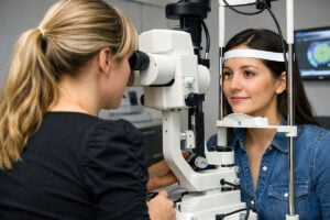 Slit lamp exam for a specialty contact lens fitting at Vantage Eye Center