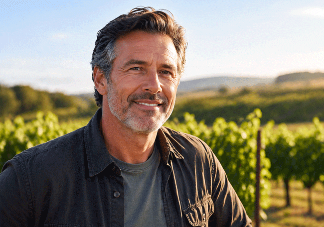 Man relaxing on his farmland again after dry eye syndrome treatment at Vantage Eye Center.
