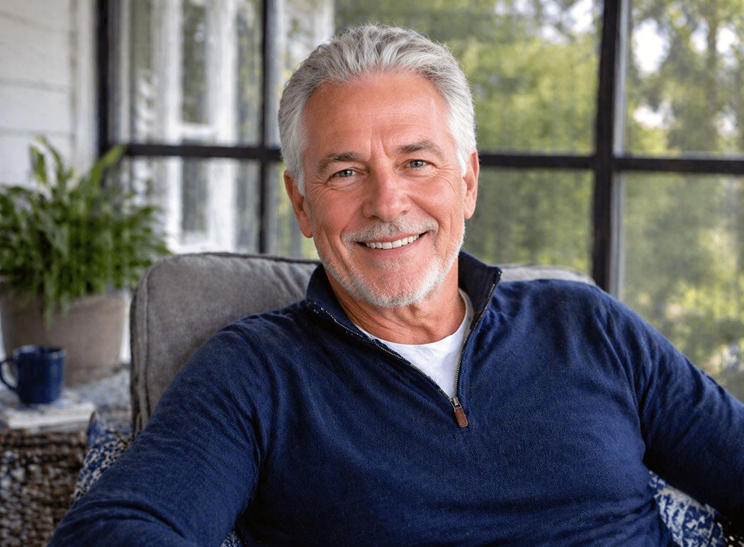 Senior man relaxing on the porch after learning how long after cataract surgery can you see from Vantage Eye Center.