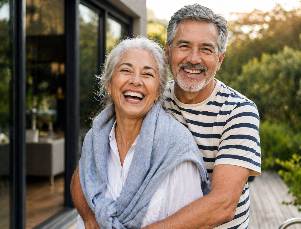 Senior couple at ease at the beach after learning how cataracts affect your vision from Vantage Eye Center in Monterey.