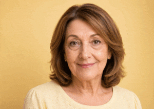 Senior woman with tired and puffy lower eyelids before eyelid surgery at Vantage Eye Center in Monterey, California.