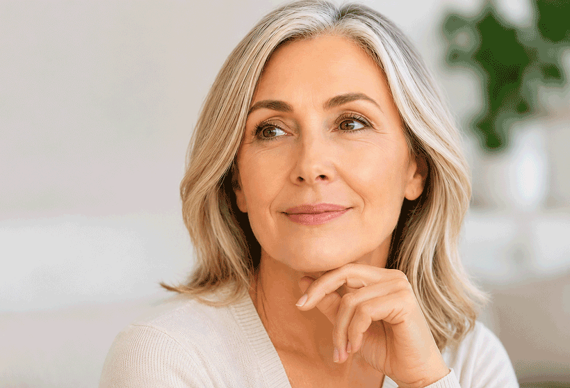 Elegant older woman with a refreshed, confident look, representing Botox and blepharoplasty in Monterey at Vantage Eye Center.